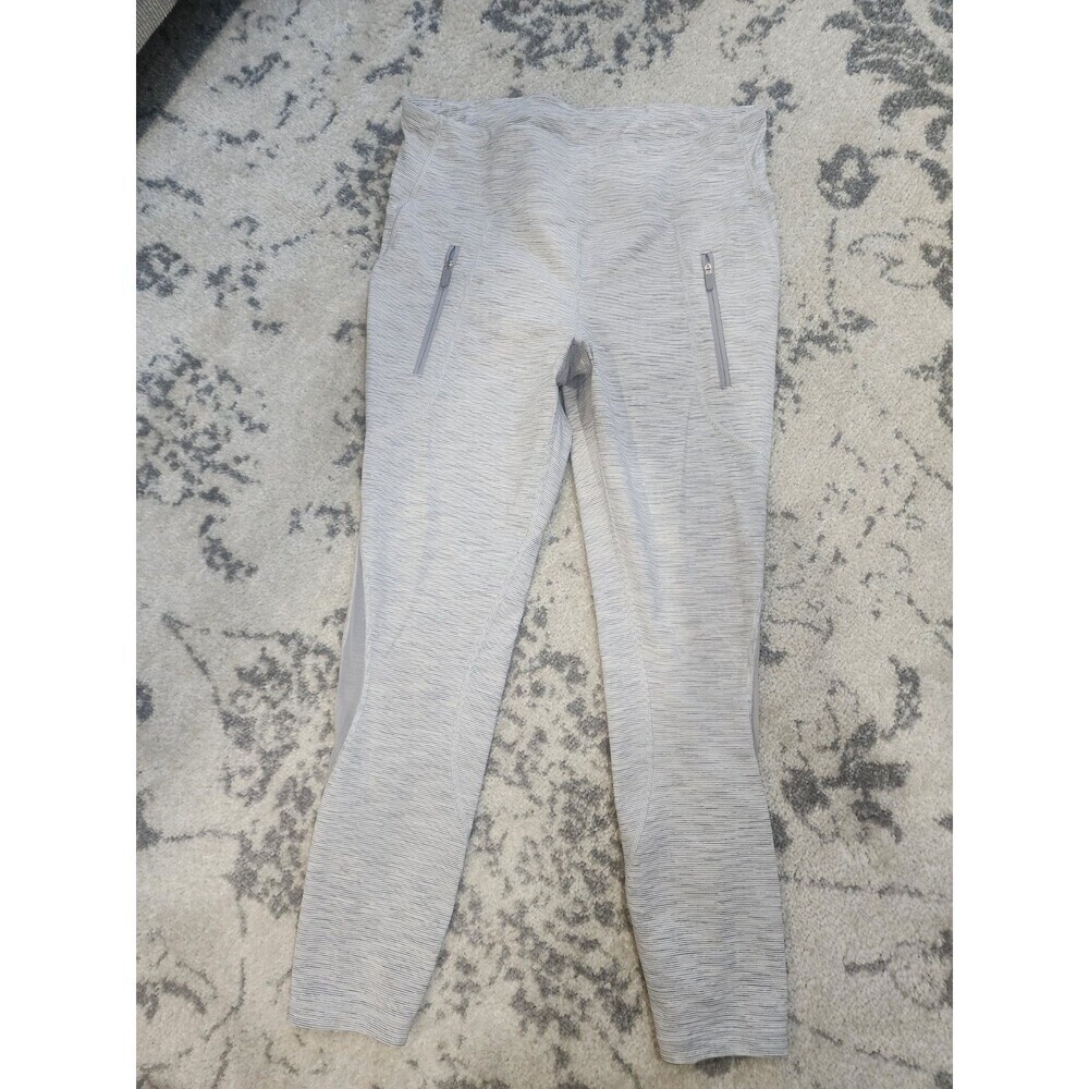 Lululemon SIZE 10 Invigorate Gray Striped Zip Pocket 7/8 Leggings